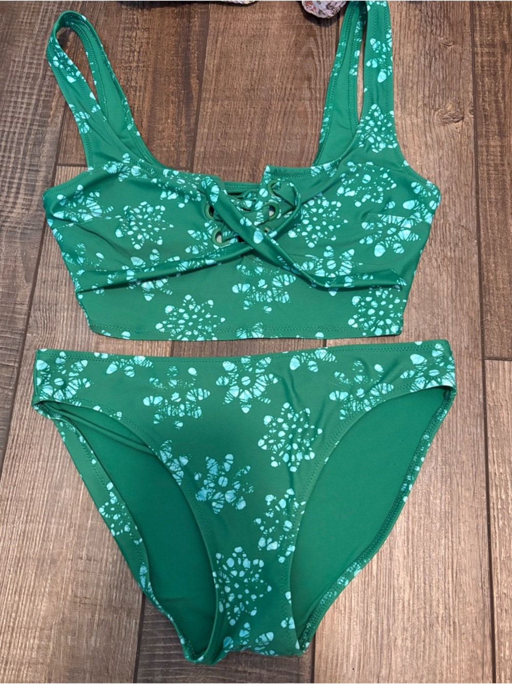 Aerie Green Bikini Set | Lace-Up Top | High Waist Bottom | Size S